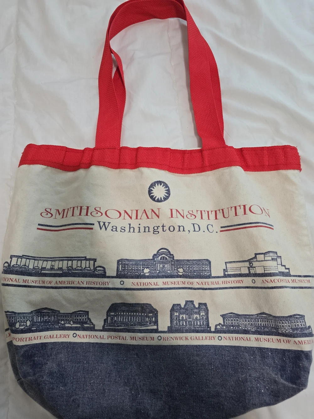 Smithsonian Canvas Messenger Tote in Red and Navy